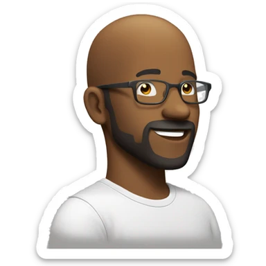 show the side view of Bald- black man-with-glasses-with scruffy -beard in t shirt smiling sticker