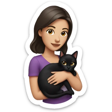 Pretty brunette woman holding Black cat sticker