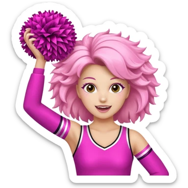 football cheerleader, holding big cheering poms, pink and twinkle sticker