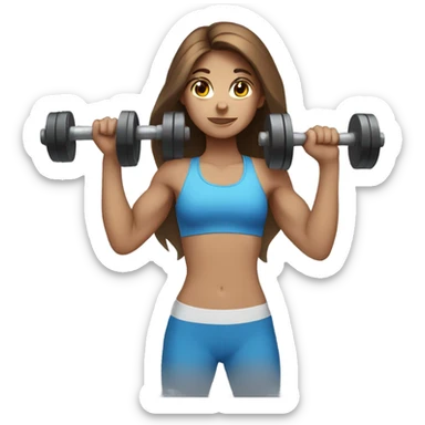 girl with long brown hair,  blue eyes, lifting weights sticker