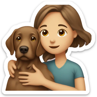 Brown Labrador hugging with a girl with brown hair   sticker