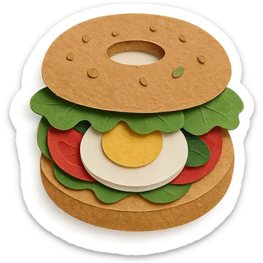 aesthetic bagel sandwich with eggs and vegetables, layered textures, Pinterest vibe sticker