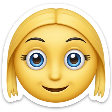 yellow emoji with big blue eyes, smiling, with eyebrows and eyelashes sticker