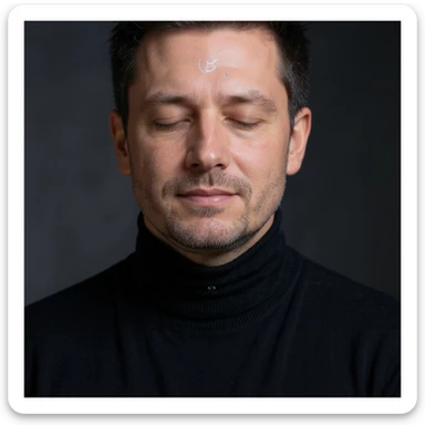 Vertical portrait, only the man's face, realistic style: closed eyes, symbols of moon and sun near the face representing the day-night cycle of fasting, atmosphere of natural balance. sticker