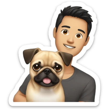 Asian guy with a pug and chihuhua sticker