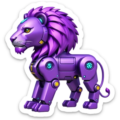 glitter mech lion purple cyberpunk sticker