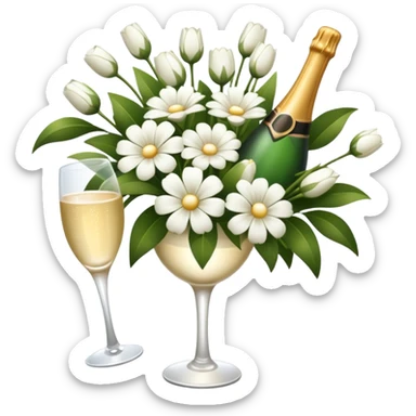 arranjos de flores num buque cor champagne e branco   sticker