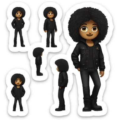 Teddy bear, bear, brown fur, full body, standing, wearing true religion black jacket and black pants, new rocks black boots, black hair medium length straight messy  sticker