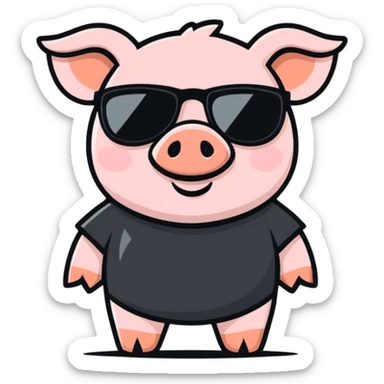 Pig wearing black t-shirt and sunglasses sticker