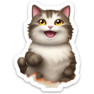 Fluffy cat saying okay on fire sticker