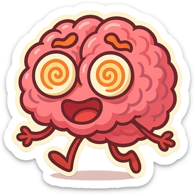 exaggerated brain with wild eyes, zany, fun, vibrant colors sticker