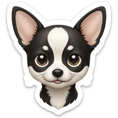 A black and white chihuahua emoji please with a thin white line on the center of head nose pointy sticker