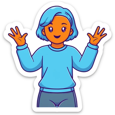 girl wearing pastel blue clothes shrugging with hands spread out in an "I don't know" gesture sticker