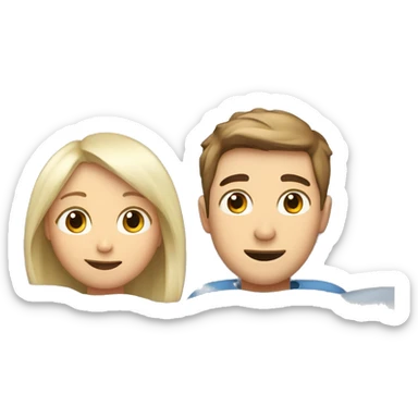 A couple, a girl with white blonde hair and a boy with brown hair lying in bed hugging each other sticker