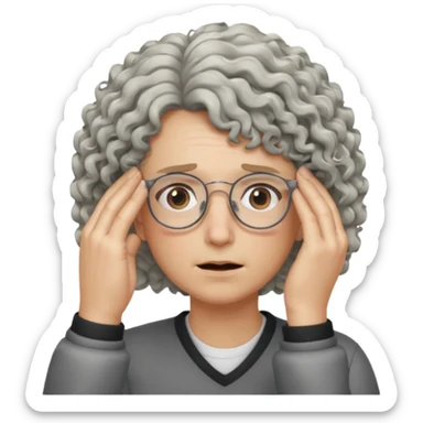 curly blonde/gray hair, glasses, face palm sticker
