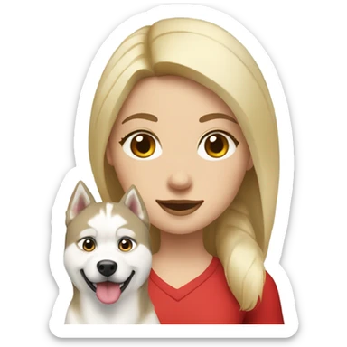 blonde girl with red and white Siberian Husky dog sticker