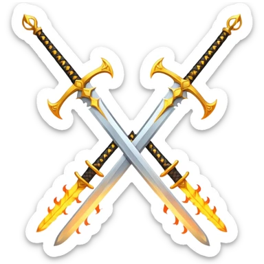 Fully golden on fire two royal swords crossed sticker