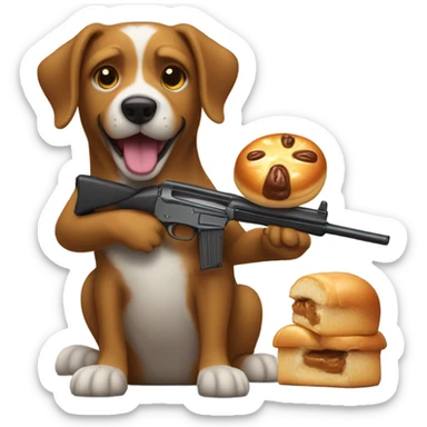 Dog with a shotgun and a honeybun sticker