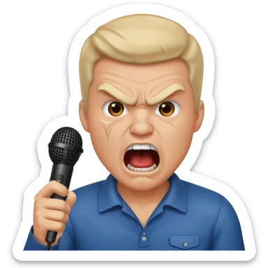 the male office manager yelling at her to stop with angry face while unpluggging her microphone cable standing up
 sticker