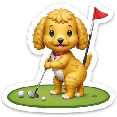 Yellow cockapoo playing golf sticker