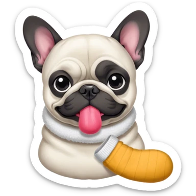 Black and white Bouledogue français eating a sock  sticker