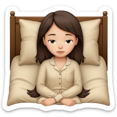 Girl dark brown hair sleepy with a beige pijama  sticker