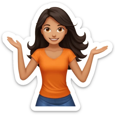 Long  Dark hair women orange top twirling sticker