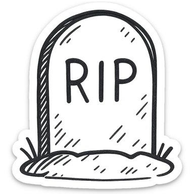 cartoon tombstone, simple line art, light gray sticker