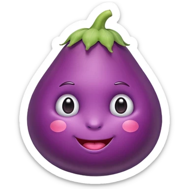 Eggplant with tiny circle feet and a cute face with circular pink cheeks sticker