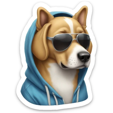 Dog wearing a hoodie and sunnies sticker