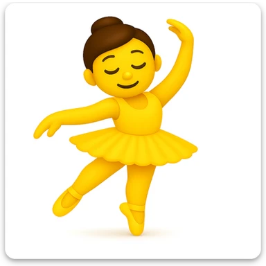 Keep the image just like the reference but make the skin color classic yellow emoji skin in iOS emoji style. Same pose, yellow tutu, elegant, smooth, and shiny. Add a soft shadow under the feet. The style should resemble classic yellow iOS emoji skin tone and texture. sticker
