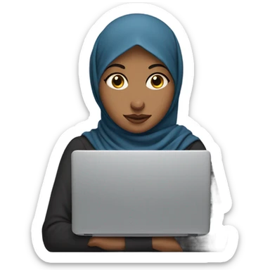 hijabi girl with laptop in front covering her lips and nose sticker