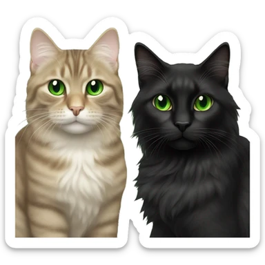 a long haired dark colored tabby cat and black cat with green eyes sticker