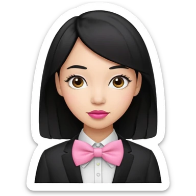 black hair woman with pink bowtie sticker