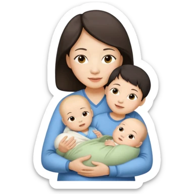 A Chinese mother (around 40) with her newborn and her 60-year-old mother. sticker