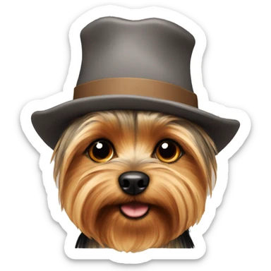 Yorkshire terrier wearing a hat sticker