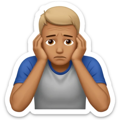 man sitting with hands on face, depressed and frustrated sticker