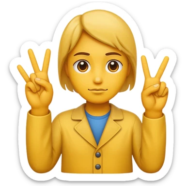 An standard yellow-color emoji that looks very serious and has his hands clasped while making a peace sign infront to portray a meaning of deep thinking or serious consideration. sticker