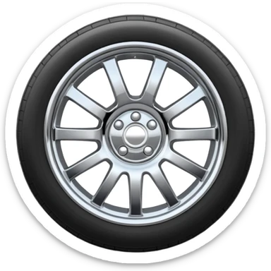 A chrome car wheel emoji, polished silver metal rim, smooth circular shape, minimal futuristic design, soft reflections, iOS emoji style, centered on white background, ultra clean look sticker
