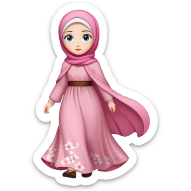Turkish beautiful finish Konya girls blue eyes with lovely cherry blossom hijab long tail dress and she walk on street  sticker