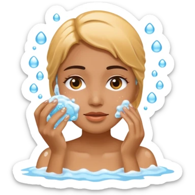 a female washing her face outside of shower  sticker