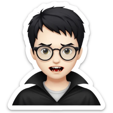 Cabelo bagunçado meio pequeno preto com cor de pele branco parecendo um vampiro e com oculos sticker