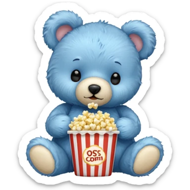 blue teddy bear eating popcorn sticker