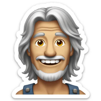 65 year old hillbilly male with long grey hair smiling with teeth sticker