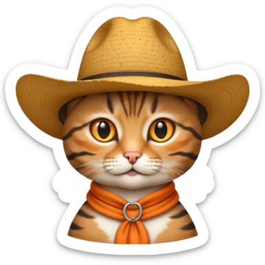 tabby cat with a wide-brimmed cowboy hat sticker