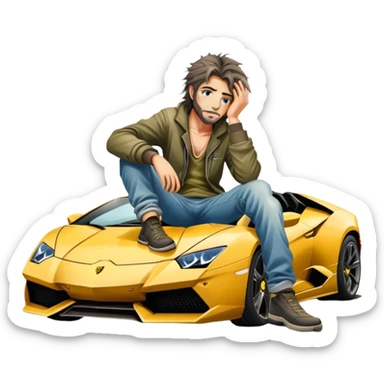 Lamborghini and a homeless person on top of the car sticker