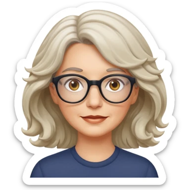 white middle-aged female with wavy medium-length hair, hazel eyes, and glasses sticker