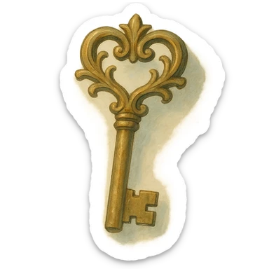 realistic fantasy key, natural colors, soft, fairy-like atmosphere, no background, square size sticker
