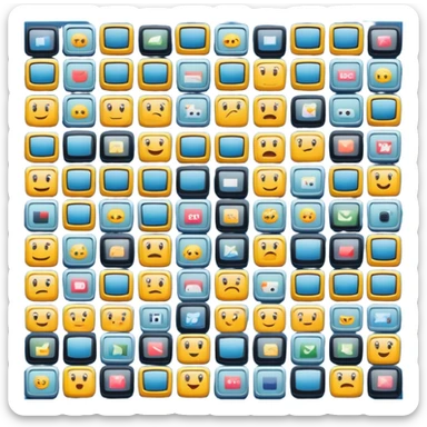 television set with a 2x2 grid of channels turned on, each grid square with a different image sticker