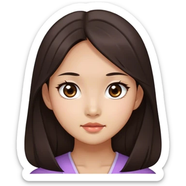 Dark brown long hair, from Hong Kong, East Asian, girl, dark brown eyes, rounded eyes, slightly bigger forehead sticker